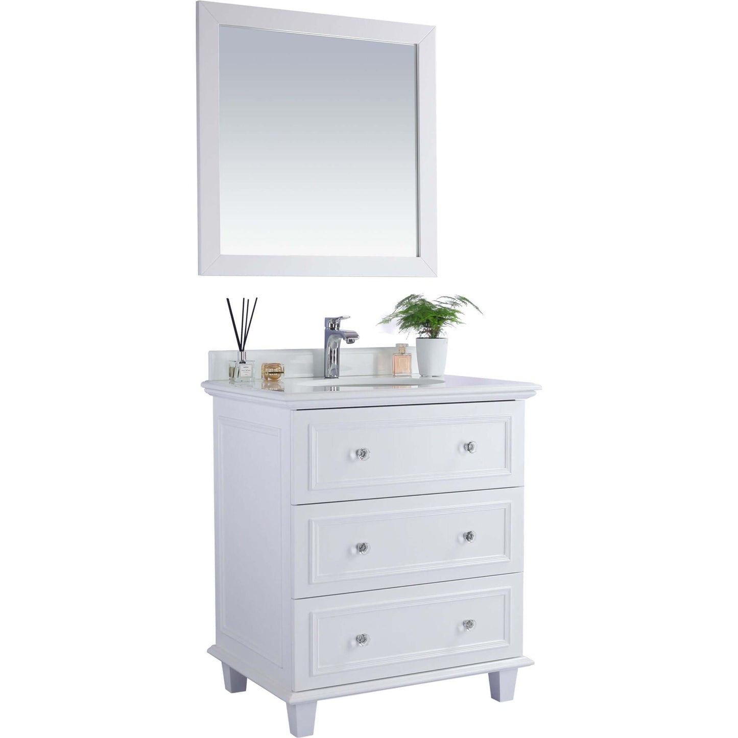 Luna 30" White Bathroom Vanity with Pure White Phoenix Stone Countertop - 313DVN-30W-PW