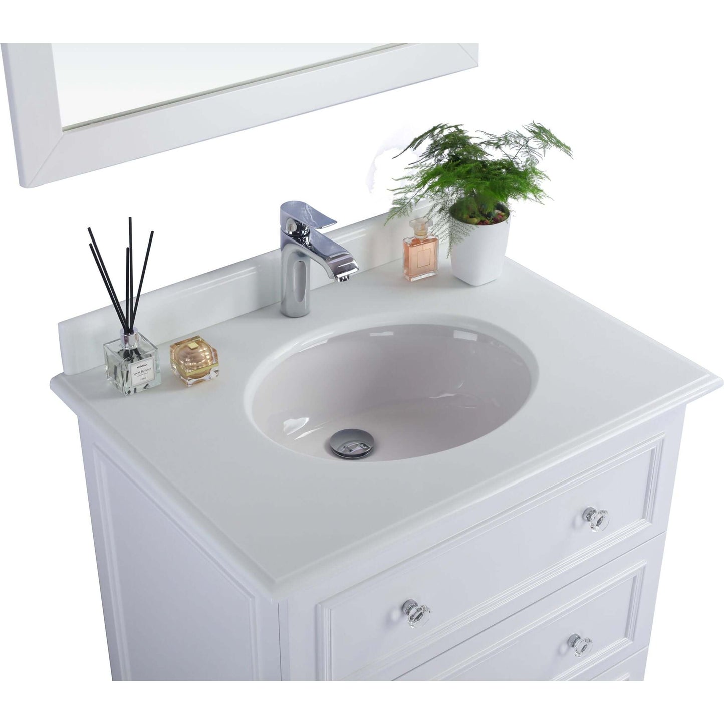 Luna 30" White Bathroom Vanity with Pure White Phoenix Stone Countertop - 313DVN-30W-PW