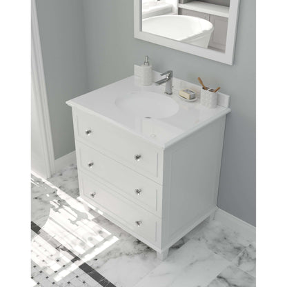 Luna 30" White Bathroom Vanity with Pure White Phoenix Stone Countertop - 313DVN-30W-PW