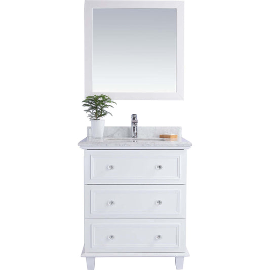 Luna 30" White Bathroom Vanity with White Carrara Marble Countertop - 313DVN-30W-WC