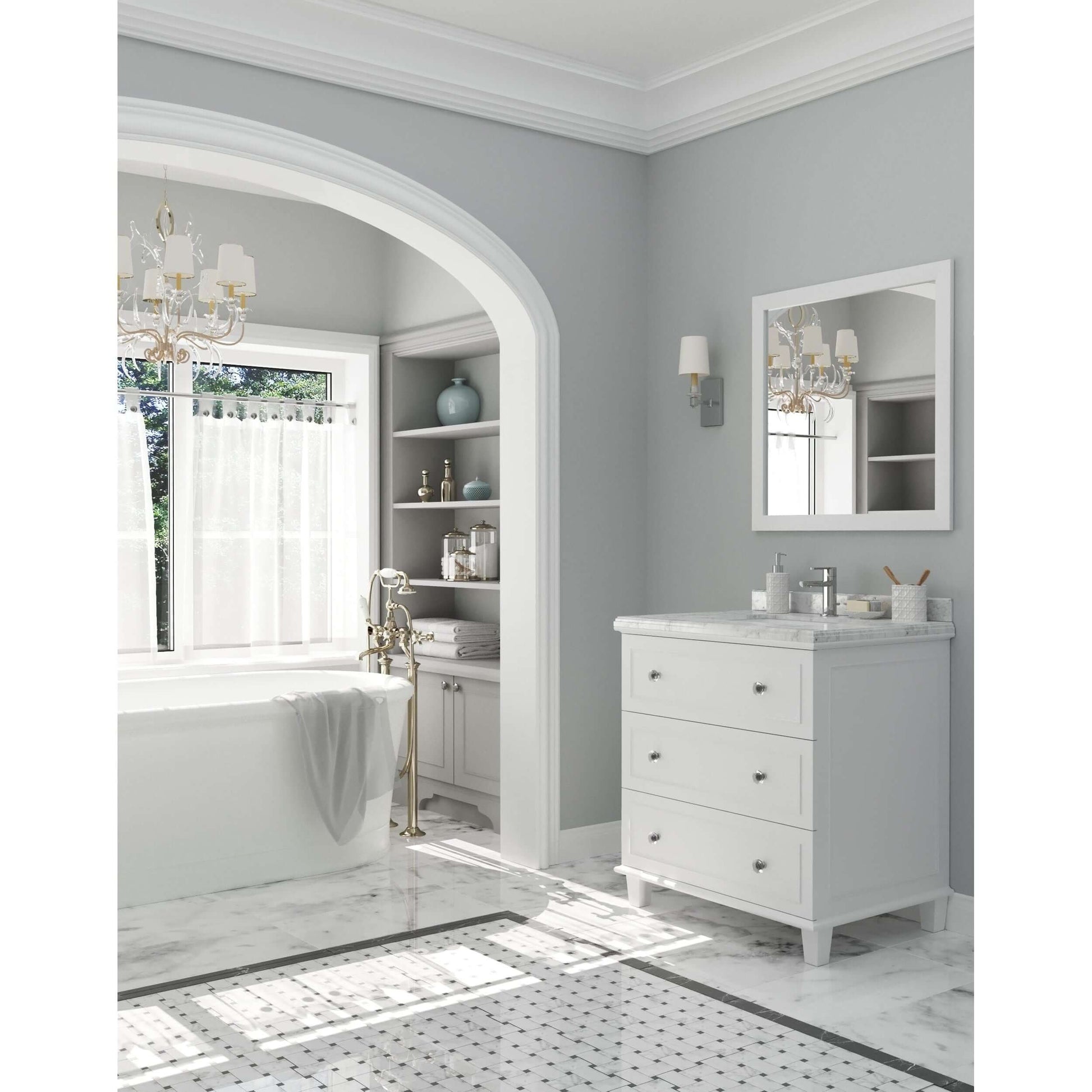 Luna 30" White Bathroom Vanity with White Carrara Marble Countertop - 313DVN-30W-WC