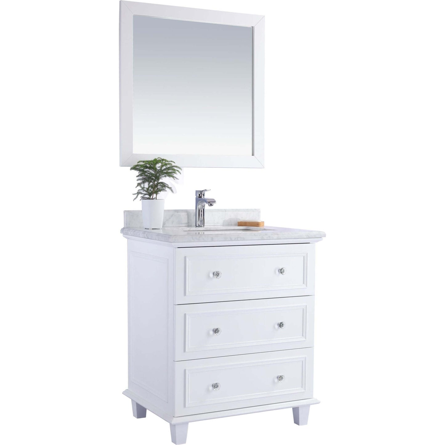 Luna 30" White Bathroom Vanity with White Carrara Marble Countertop - 313DVN-30W-WC