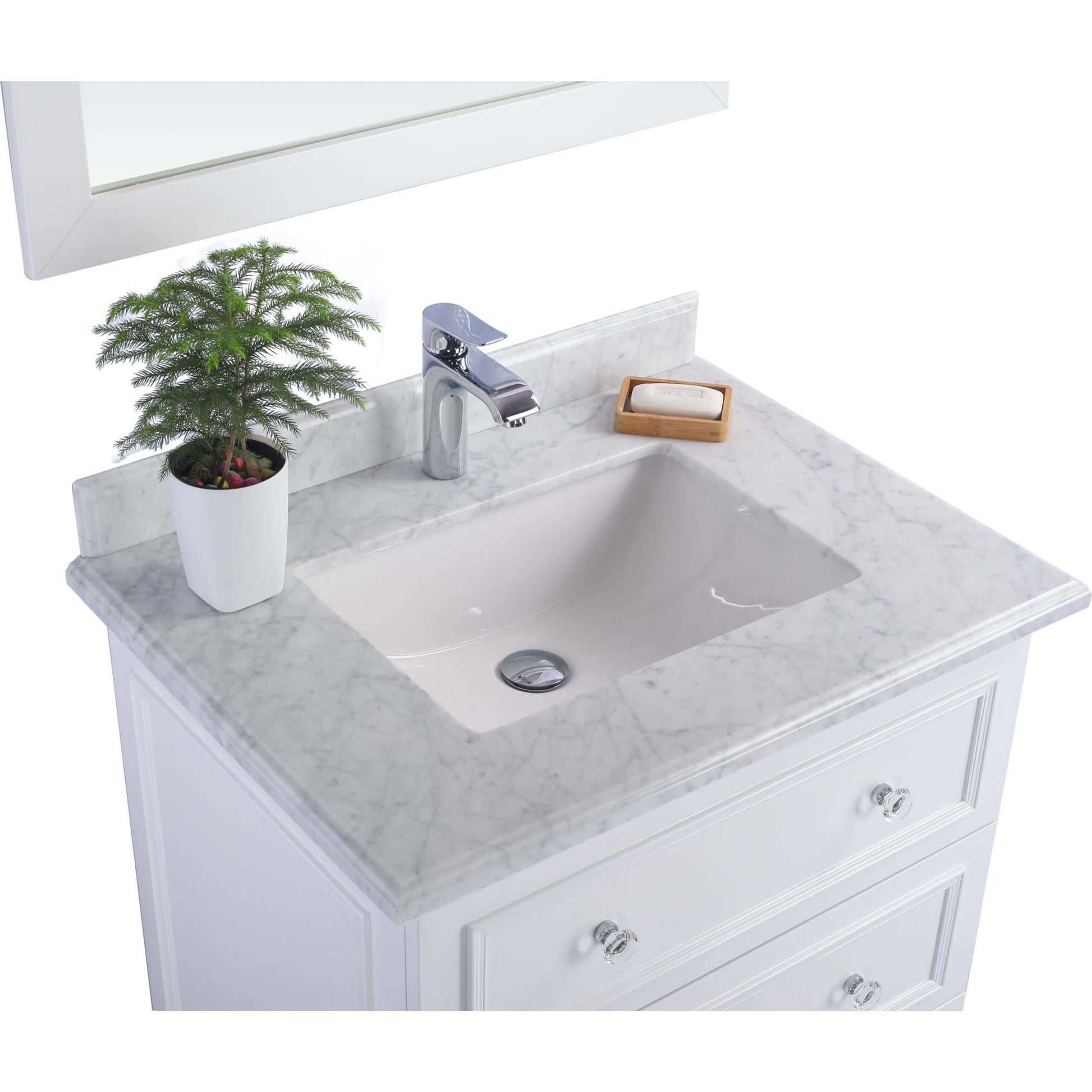 Luna 30" White Bathroom Vanity with White Carrara Marble Countertop - 313DVN-30W-WC