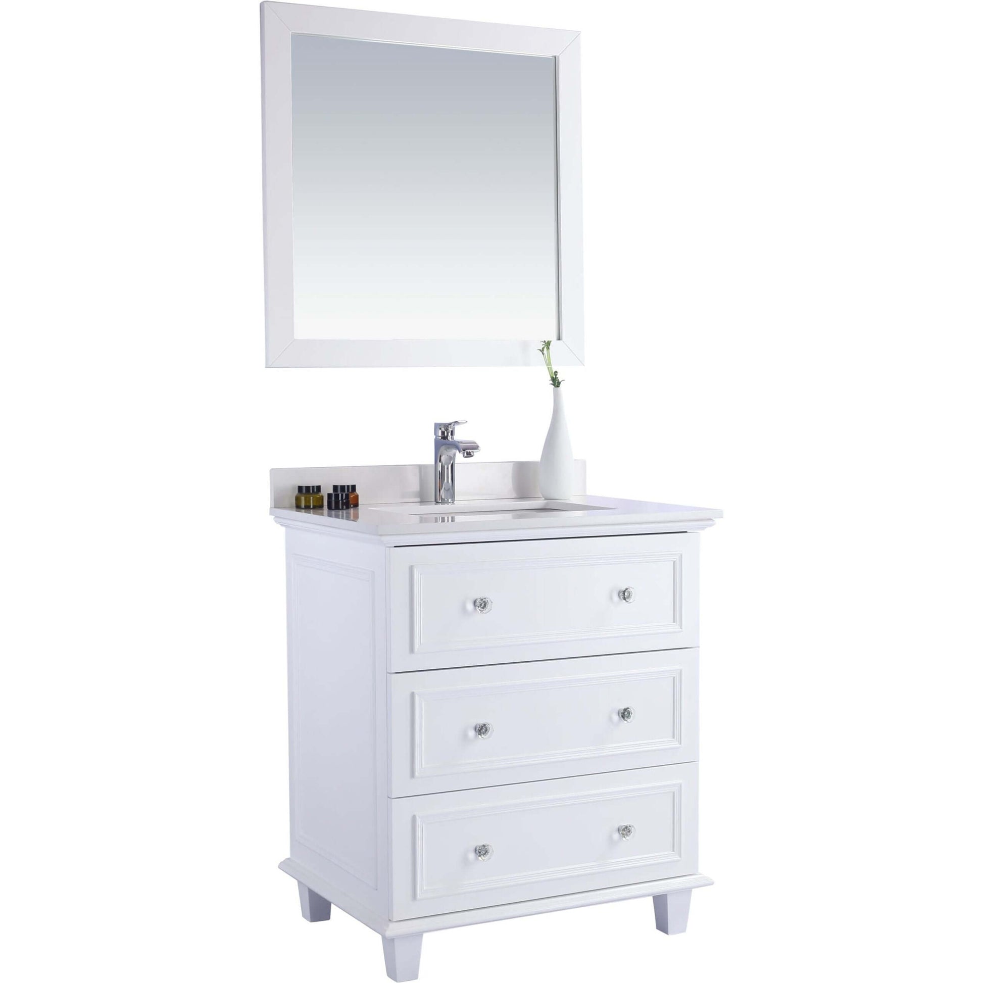 Luna 30" White Bathroom Vanity with White Quartz Countertop - 313DVN-30W-WQ