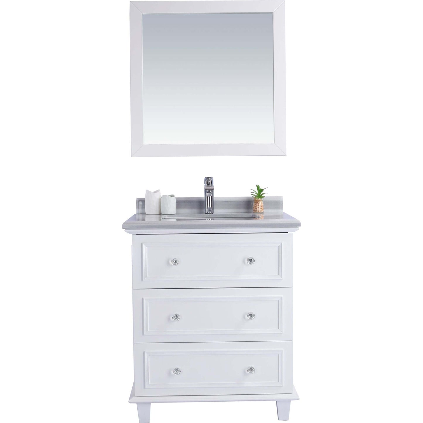 Luna 30" White Bathroom Vanity with White Stripes Marble Countertop - 313DVN-30W-WS