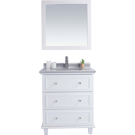 Luna 30" White Bathroom Vanity with White Stripes Marble Countertop - 313DVN-30W-WS