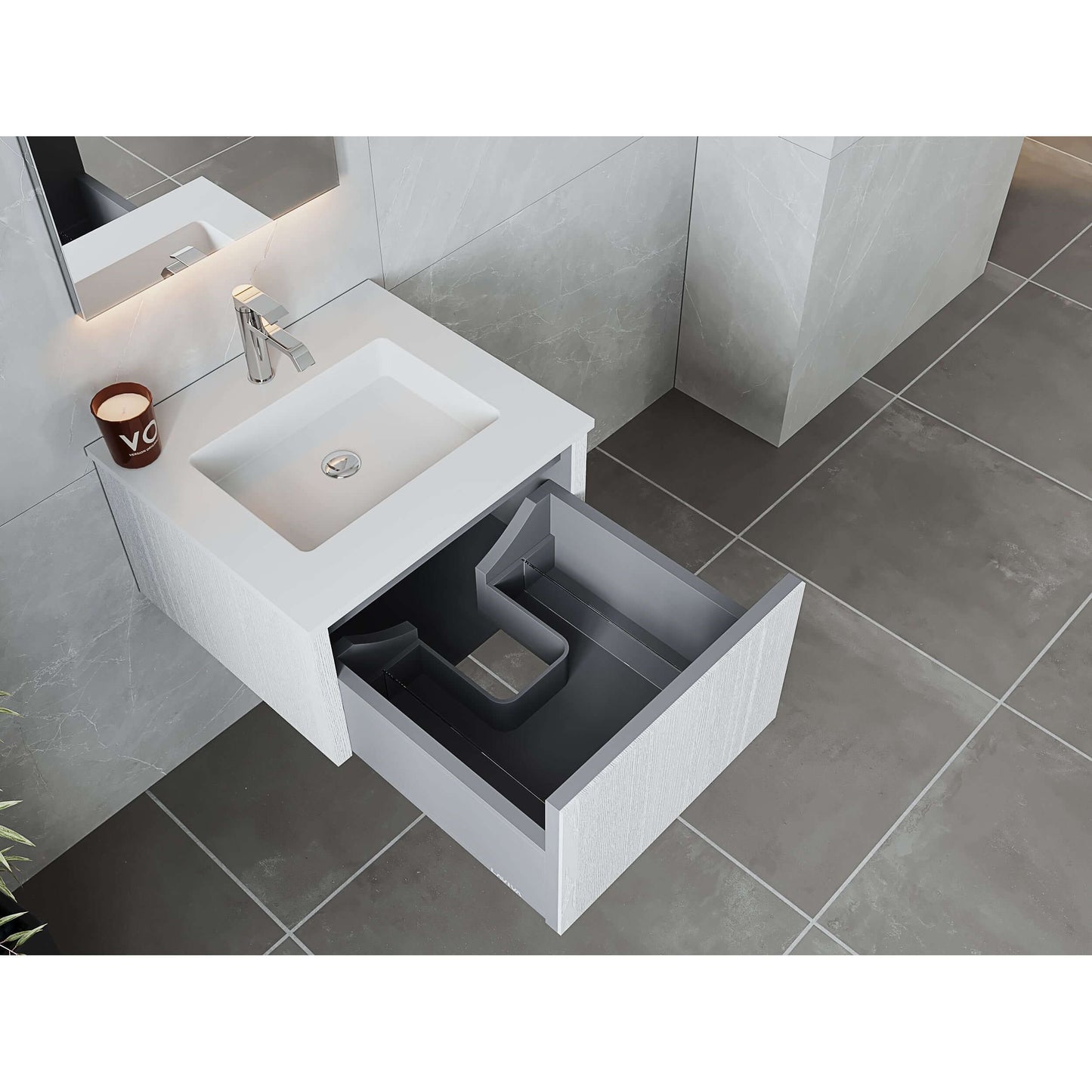 Legno 24" Alabaster White Bathroom Vanity with Matte White VIVA Stone Solid Surface Countertop - 313LGN-24AW-MW