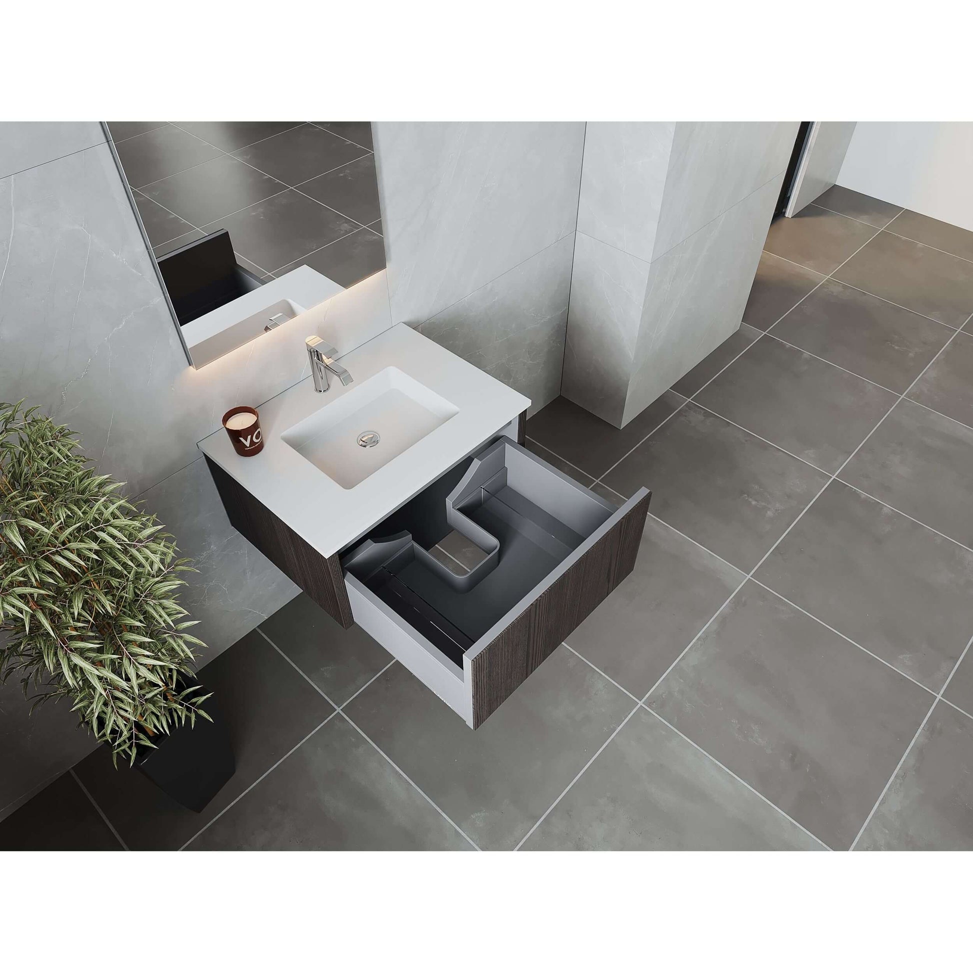 Legno 30" Carbon Oak Bathroom Vanity with Matte White VIVA Stone Solid Surface Countertop - 313LGN-30CR-MW