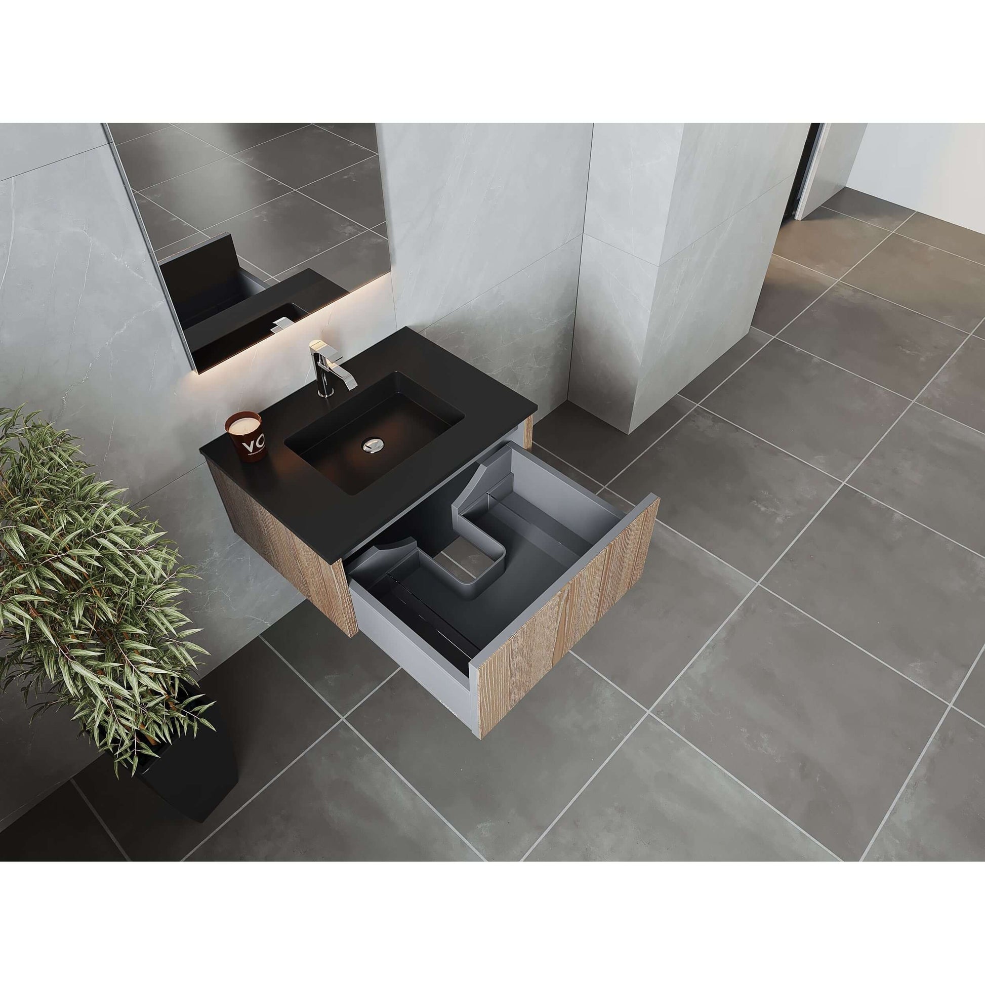 Legno 30" Weathered Grey Bathroom Vanity with Matte Black VIVA Stone Solid Surface Countertop - 313LGN-30WG-MB