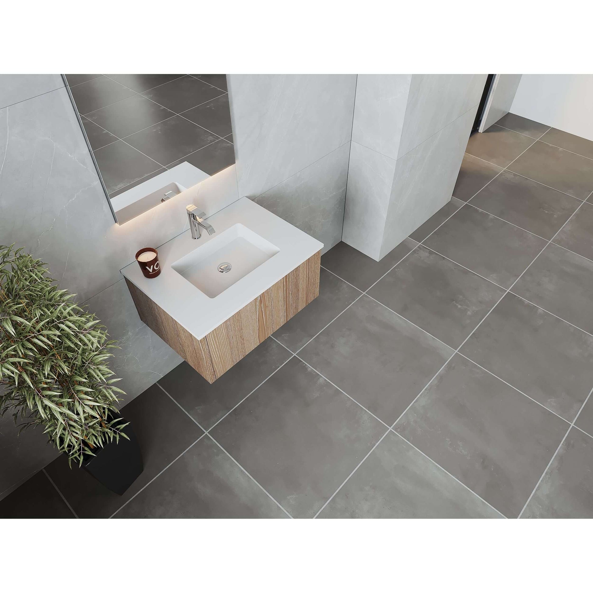 Legno 30" Weathered Grey Bathroom Vanity with Matte White VIVA Stone Solid Surface Countertop - 313LGN-30WG-MW