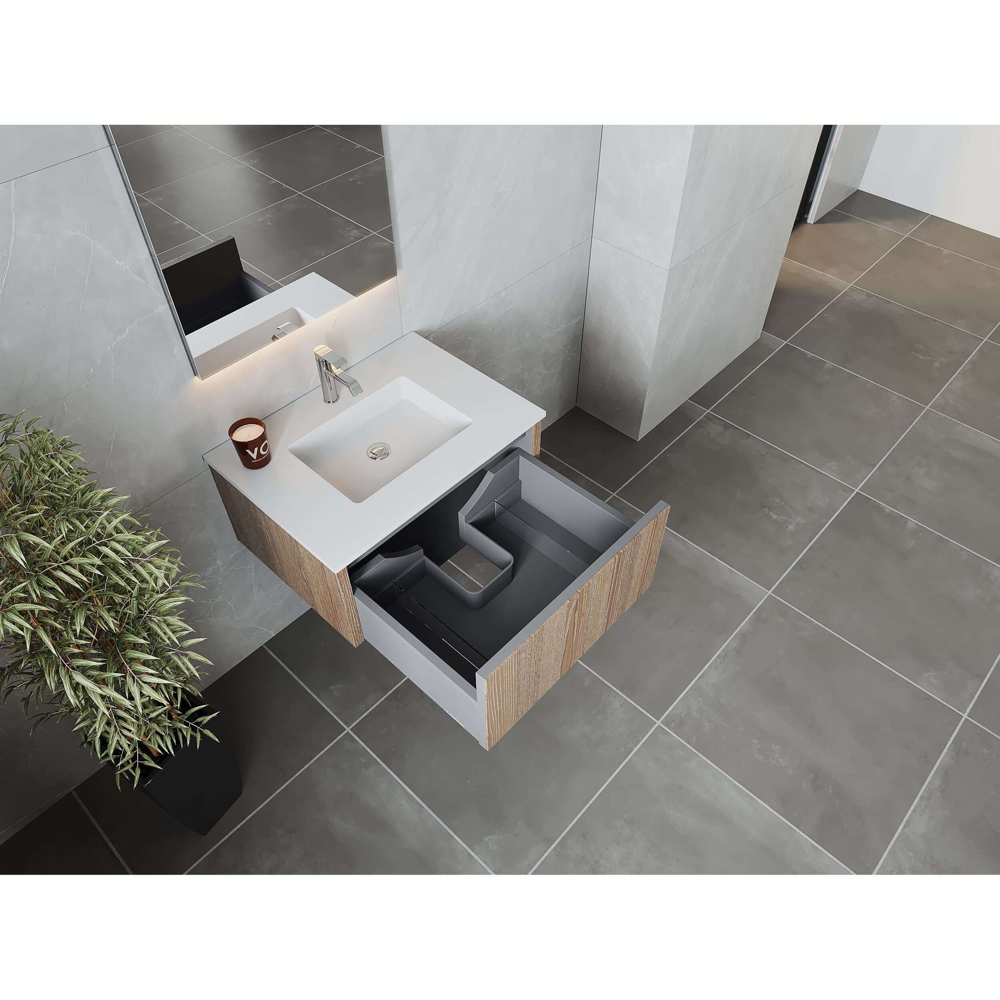 Legno 30" Weathered Grey Bathroom Vanity with Matte White VIVA Stone Solid Surface Countertop - 313LGN-30WG-MW