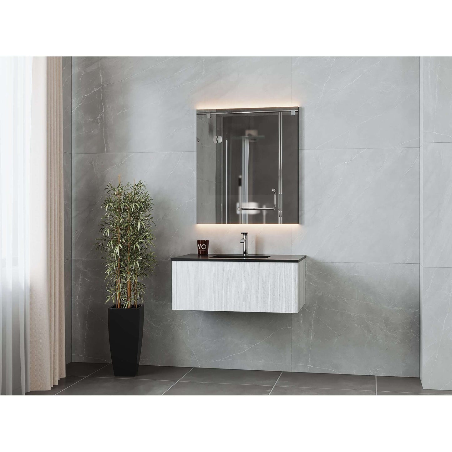 Legno 36" Alabaster White Bathroom Vanity with Matte Black VIVA Stone Solid Surface Countertop - 313LGN-36AW-MB