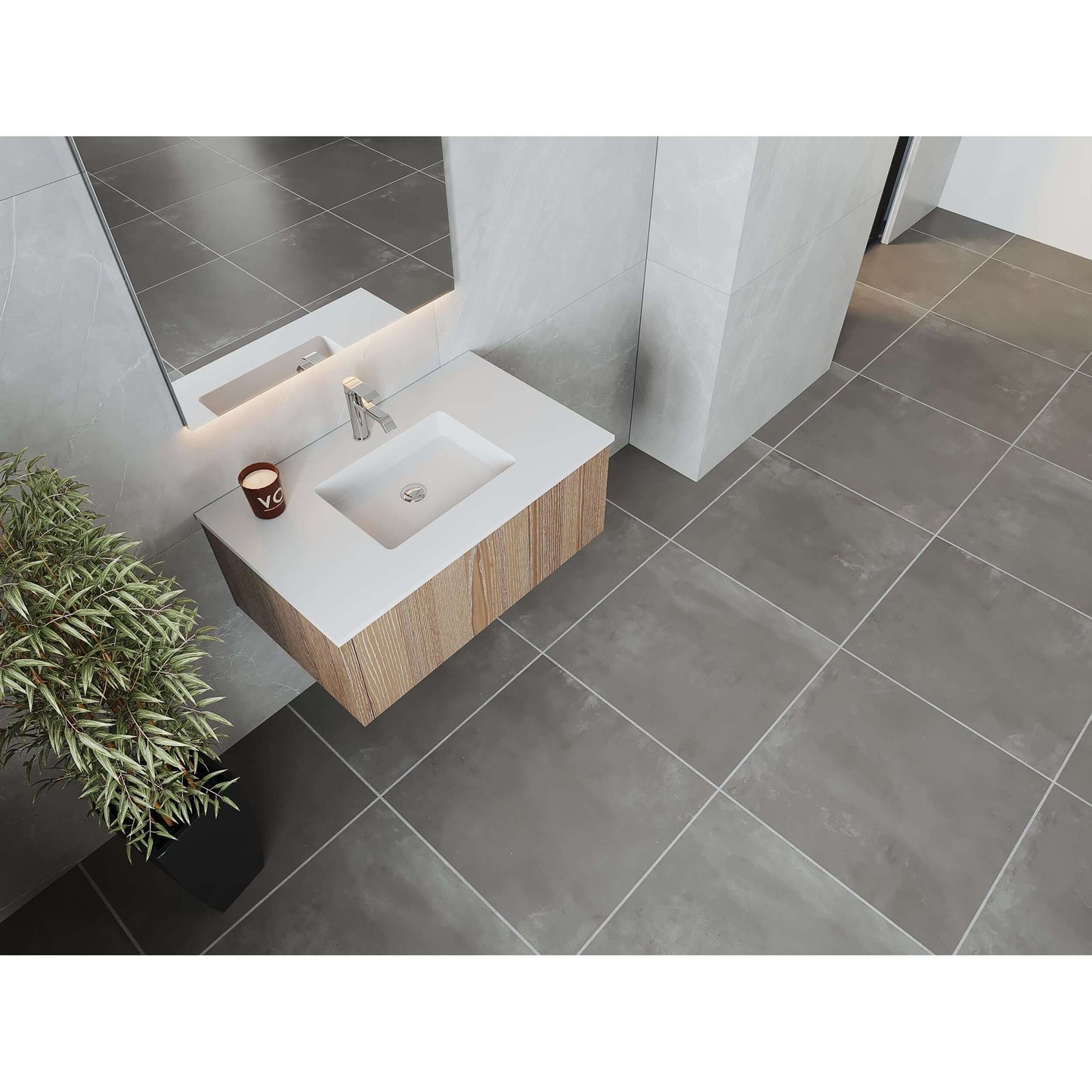 Legno 36" Weathered Grey Bathroom Vanity with Matte White VIVA Stone Solid Surface Countertop - 313LGN-36WG-MW