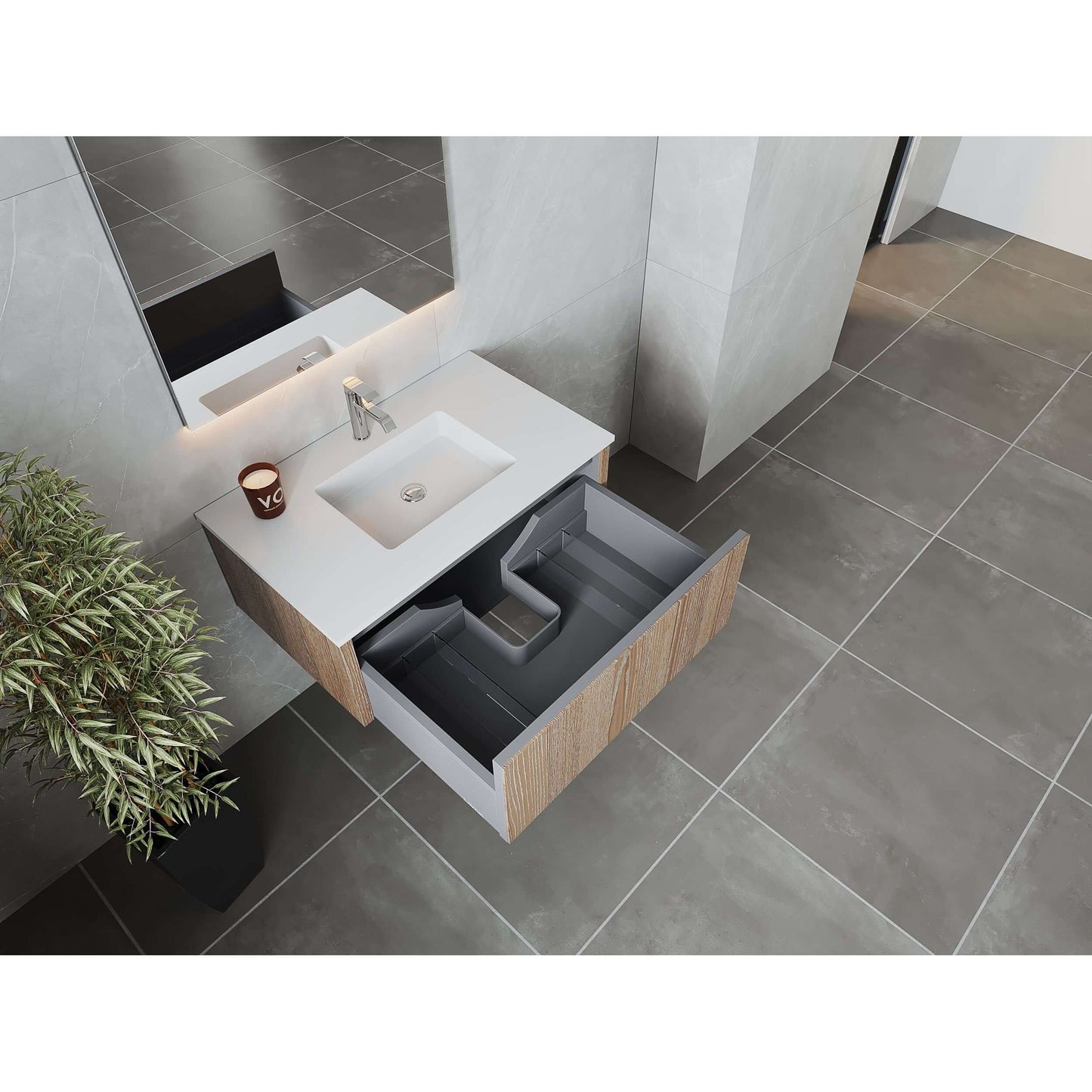 Legno 36" Weathered Grey Bathroom Vanity with Matte White VIVA Stone Solid Surface Countertop - 313LGN-36WG-MW