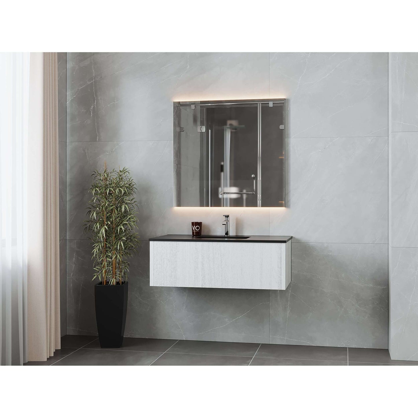 Legno 42" Alabaster White Bathroom Vanity with Matte Black VIVA Stone Solid Surface Countertop - 313LGN-42AW-MB