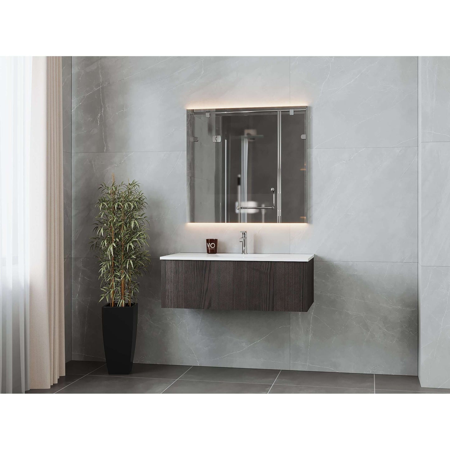 Legno 42" Carbon Oak Bathroom Vanity with Matte White VIVA Stone Solid Surface Countertop - 313LGN-42CR-MW