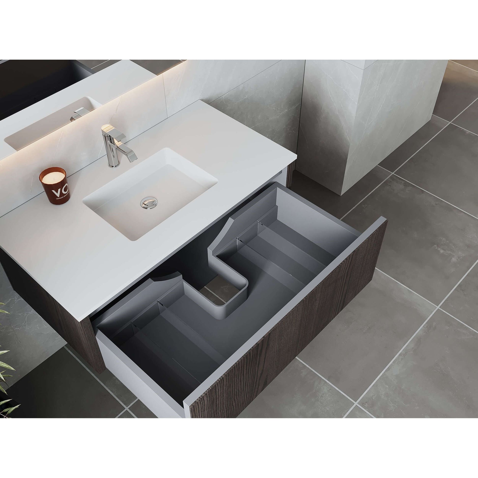 Legno 42" Carbon Oak Bathroom Vanity with Matte White VIVA Stone Solid Surface Countertop - 313LGN-42CR-MW