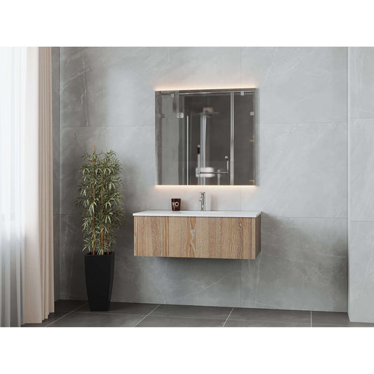 Legno 42" Weathered Grey Bathroom Vanity with Matte White VIVA Stone Solid Surface Countertop - 313LGN-42WG-MW