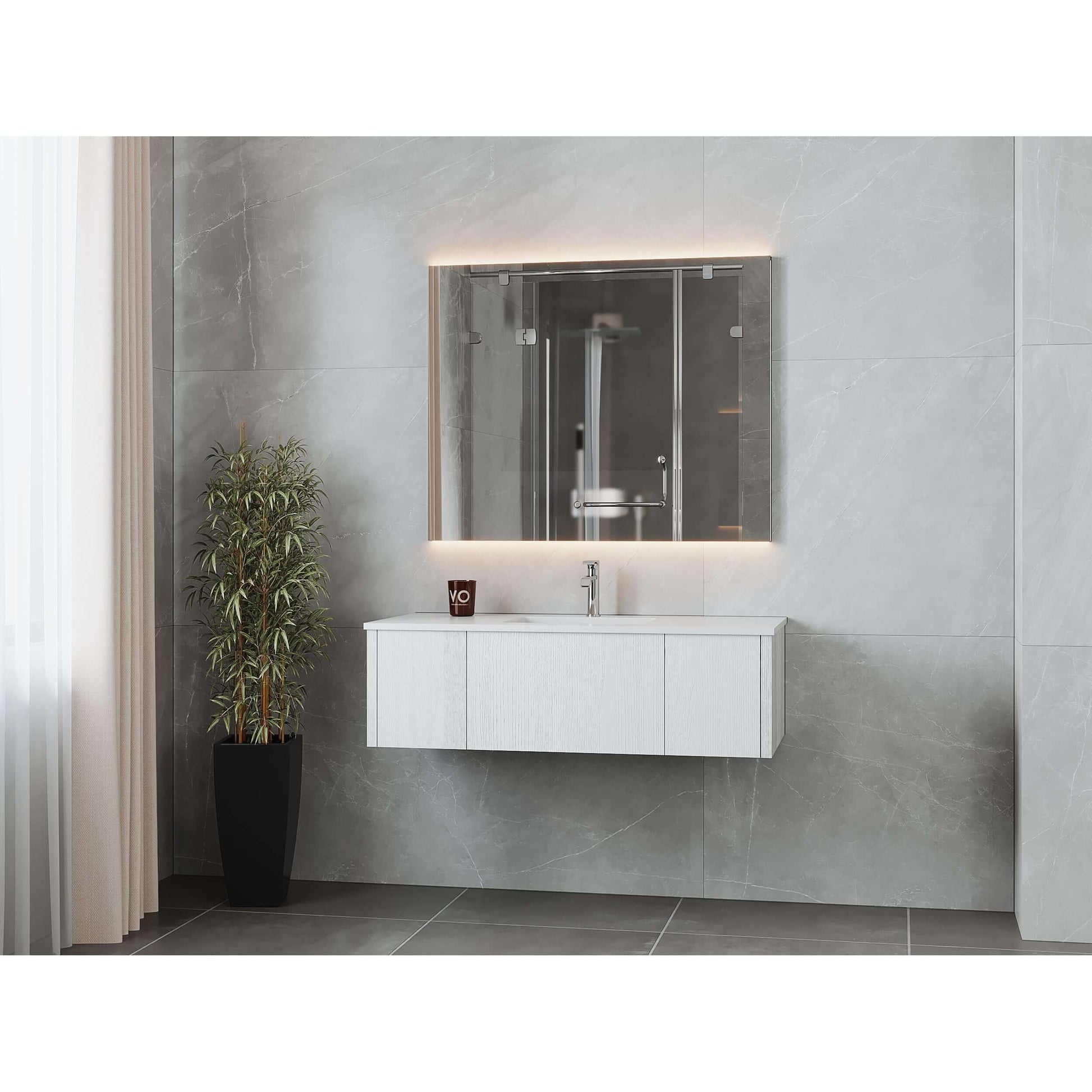 Legno 48" Alabaster White Bathroom Vanity with Matte White VIVA Stone Solid Surface Countertop - 313LGN-48AW-MW