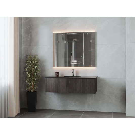 Legno 48" Carbon Oak Bathroom Vanity with Matte Black VIVA Stone Solid Surface Countertop - 313LGN-48CR-MB