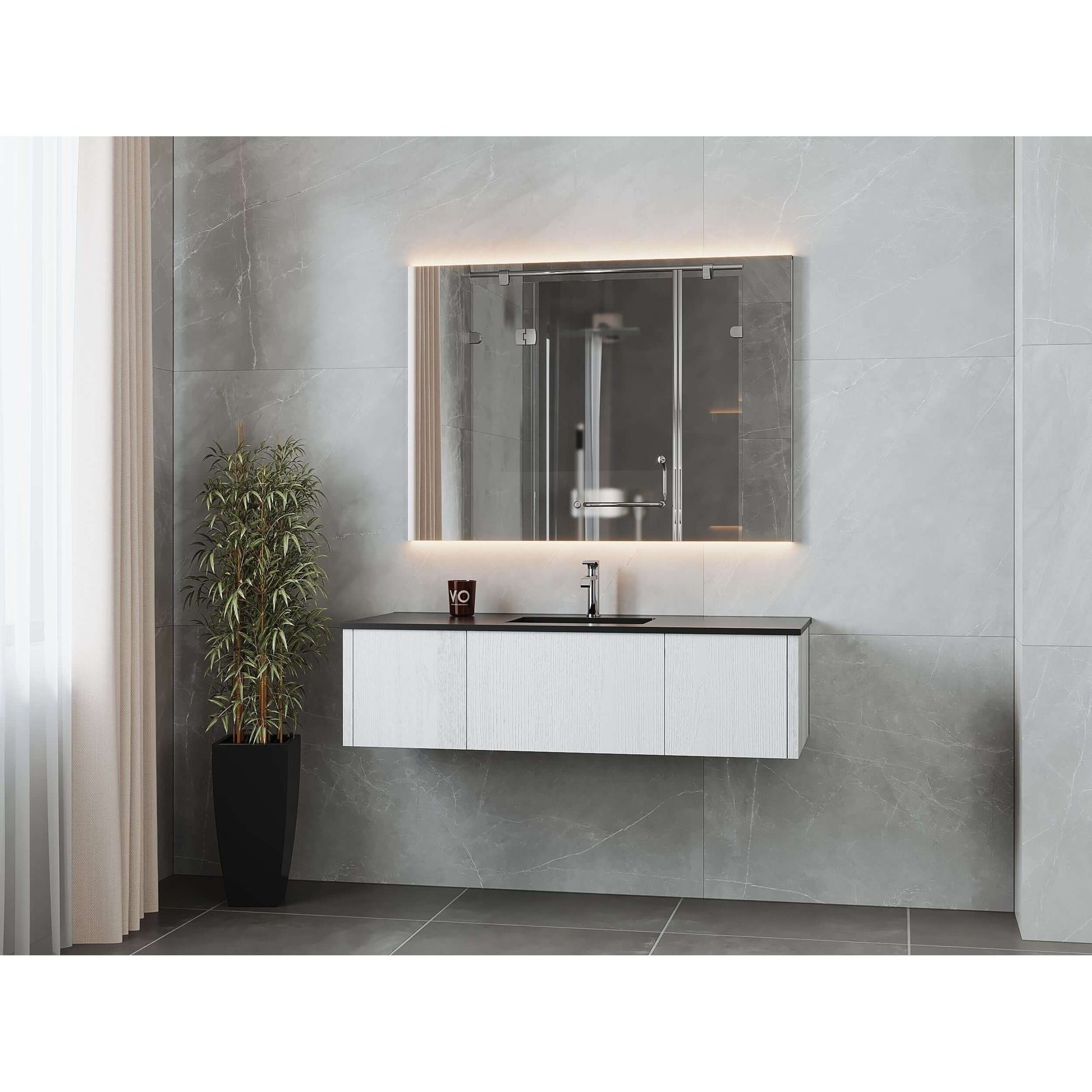 Legno 54" Alabaster White Bathroom Vanity with Matte Black VIVA Stone Solid Surface Countertop - 313LGN-54AW-MB