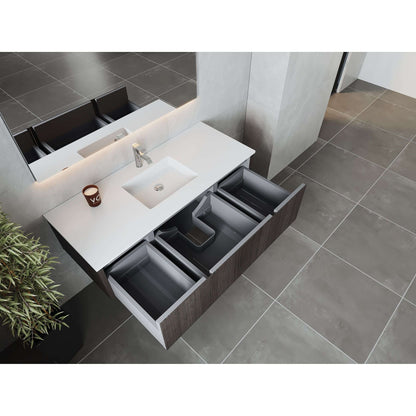 Legno 54" Carbon Oak Bathroom Vanity with Matte White VIVA Stone Solid Surface Countertop - 313LGN-54CR-MW