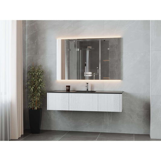 Legno 60" Alabaster White Single Sink Bathroom Vanity with Matte Black VIVA Stone Solid Surface Countertop - 313LGN-60CAW-MB