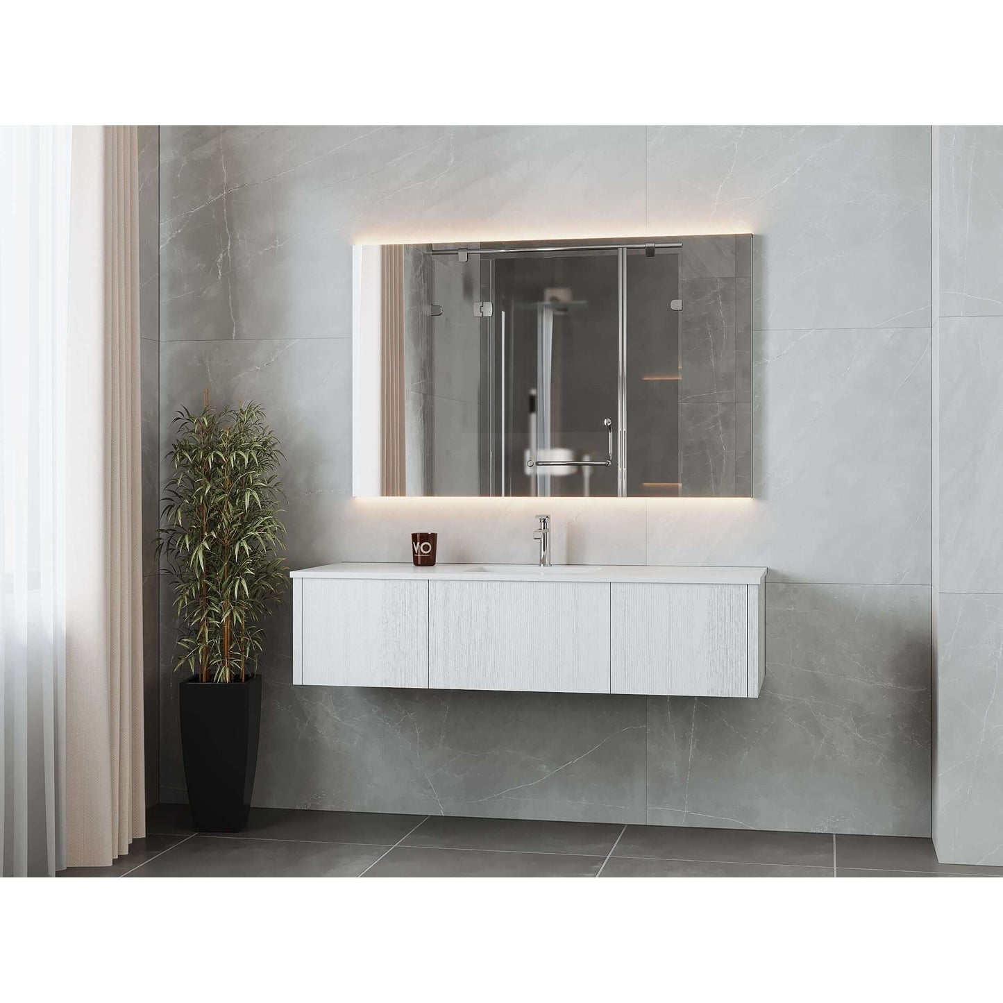 Legno 60" Alabaster White Single Sink Bathroom Vanity with Matte White VIVA Stone Solid Surface Countertop - 313LGN-60CAW-MW