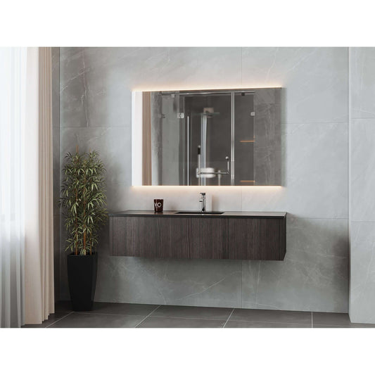 Legno 60" Carbon Oak Single Sink Bathroom Vanity with Matte Black VIVA Stone Solid Surface Countertop - 313LGN-60CCR-MB