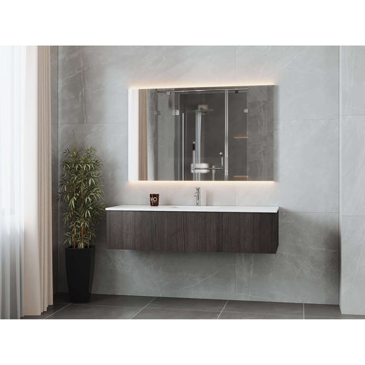 Legno 60" Carbon Oak Single Sink Bathroom Vanity with Matte White VIVA Stone Solid Surface Countertop - 313LGN-60CCR-MW