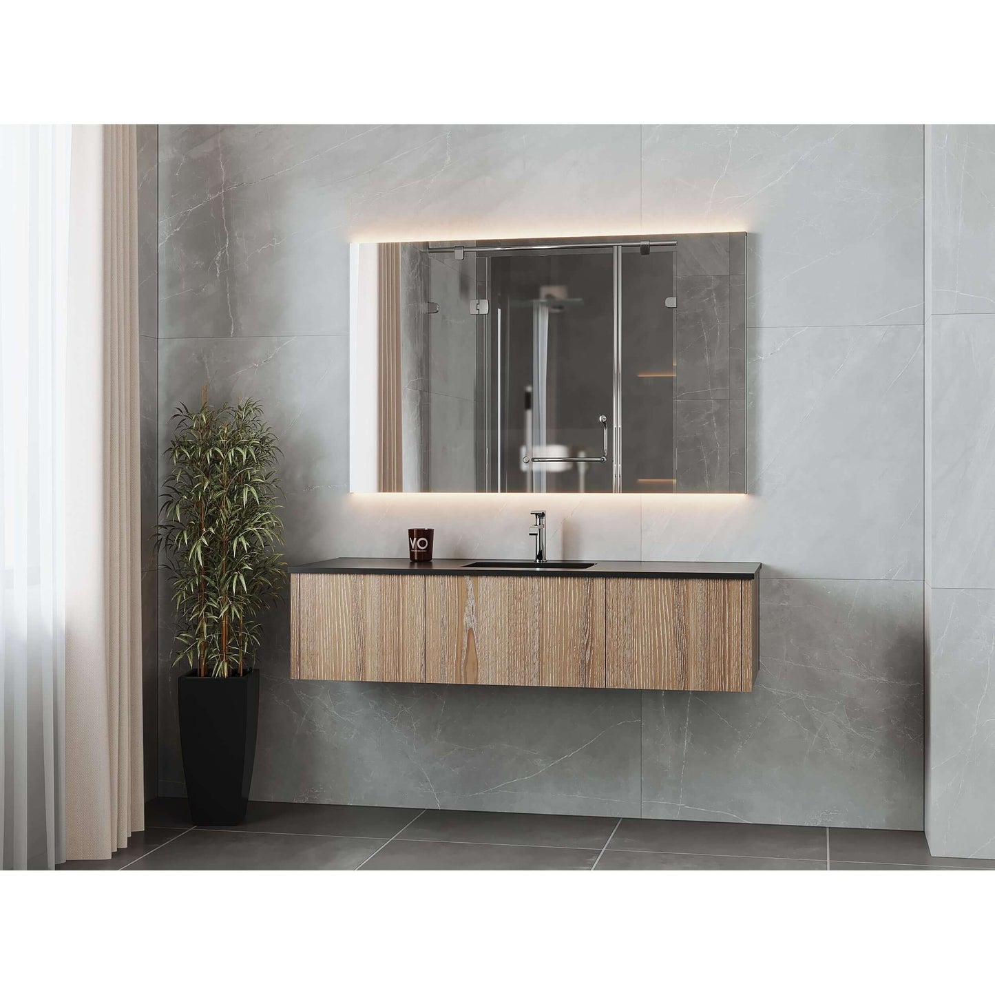 Legno 60" Weathered Grey Single Sink Bathroom Vanity with Matte Black VIVA Stone Solid Surface Countertop - 313LGN-60CWG-MB