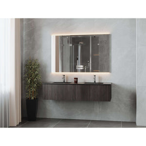 Legno 60" Carbon Oak Double Sink Bathroom Vanity with Matte Black VIVA Stone Solid Surface Countertop - 313LGN-60DCR-MB
