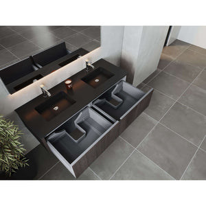 Legno 60" Carbon Oak Double Sink Bathroom Vanity with Matte Black VIVA Stone Solid Surface Countertop - 313LGN-60DCR-MB
