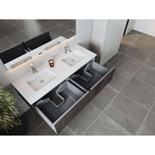 Load image into Gallery viewer, Legno 60&quot; Carbon Oak Double Sink Bathroom Vanity with Matte White VIVA Stone Solid Surface Countertop - 313LGN-60DCR-MW