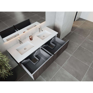Legno 60" Carbon Oak Double Sink Bathroom Vanity with Matte White VIVA Stone Solid Surface Countertop - 313LGN-60DCR-MW