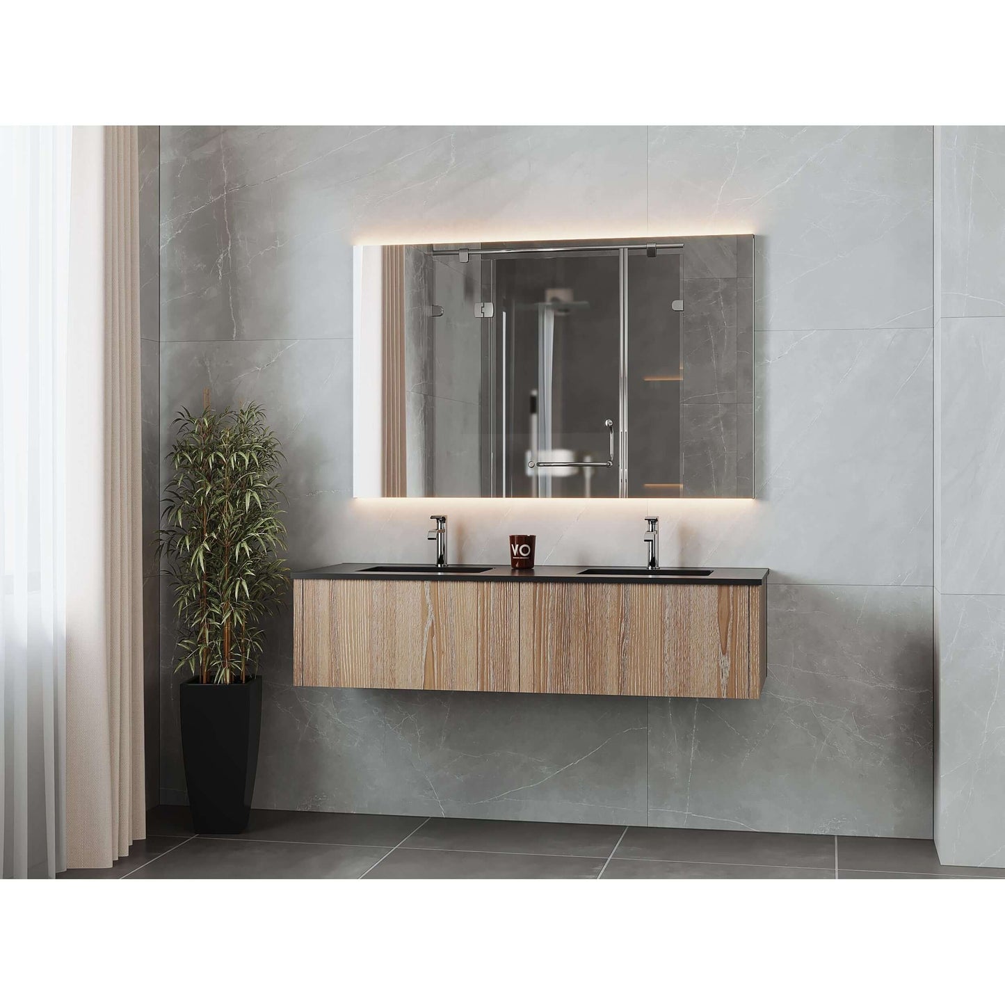 Legno 60" Weathered Grey Double Sink Bathroom Vanity with Matte Black VIVA Stone Solid Surface Countertop - 313LGN-60DWG-MB