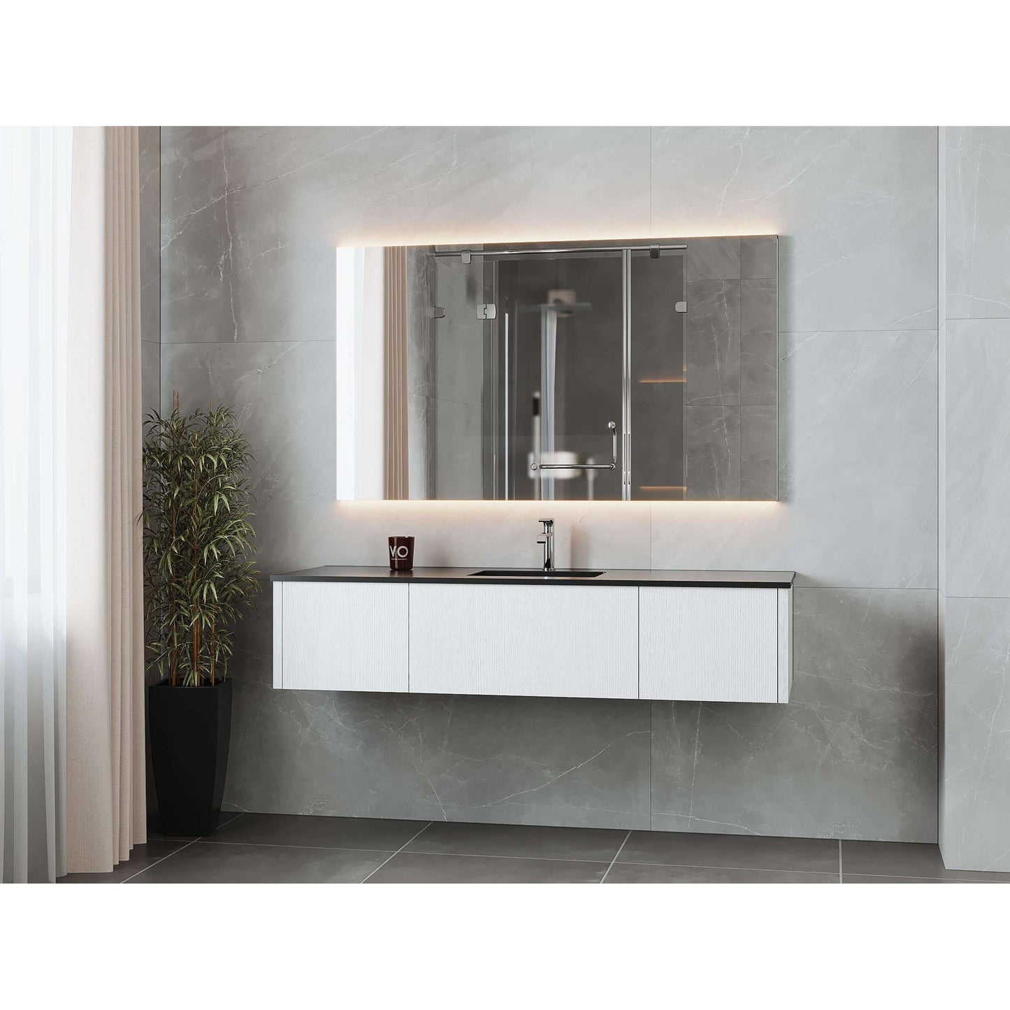 Legno 66" Alabaster White Bathroom Vanity with Matte Black VIVA Stone Solid Surface Countertop - 313LGN-66AW-MB