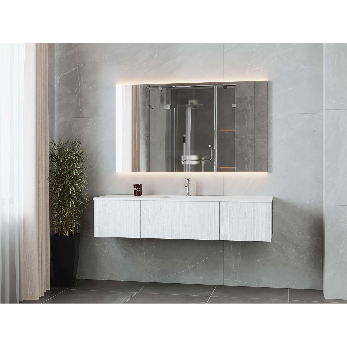 Legno 66" Alabaster White Bathroom Vanity with Matte White VIVA Stone Solid Surface Countertop - 313LGN-66AW-MW