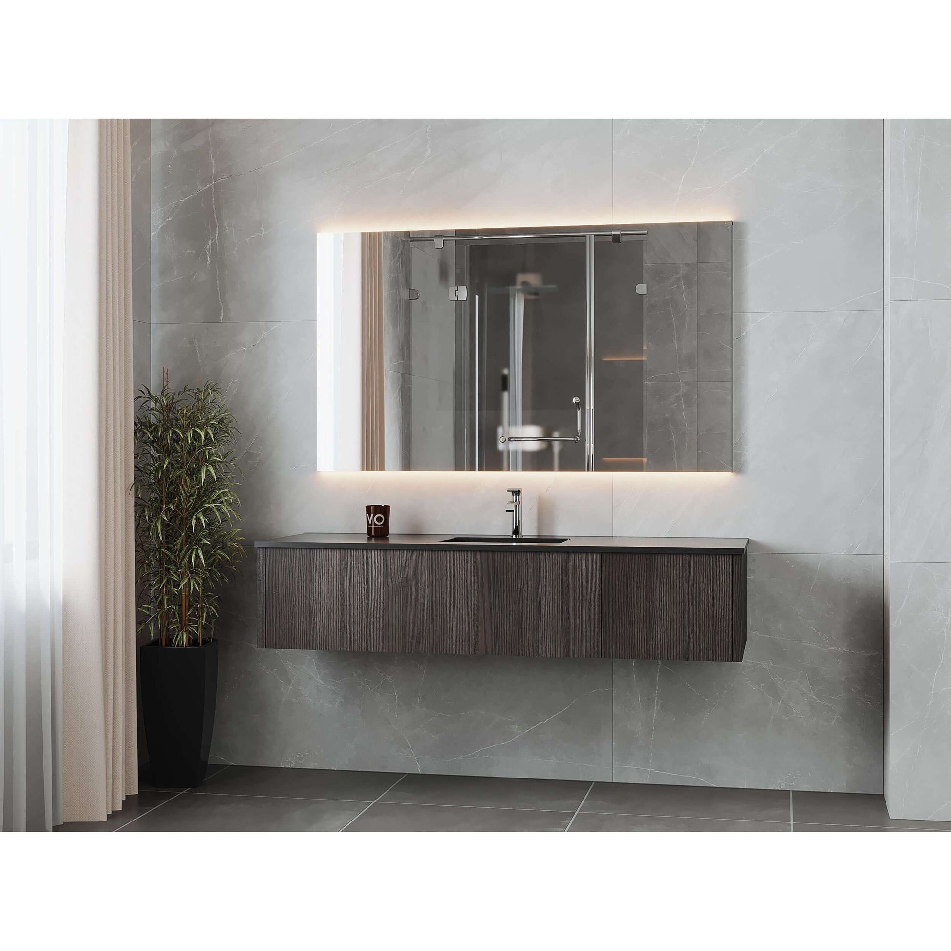 Legno 66" Carbon Oak Bathroom Vanity with Matte Black VIVA Stone Solid Surface Countertop - 313LGN-66CR-MB