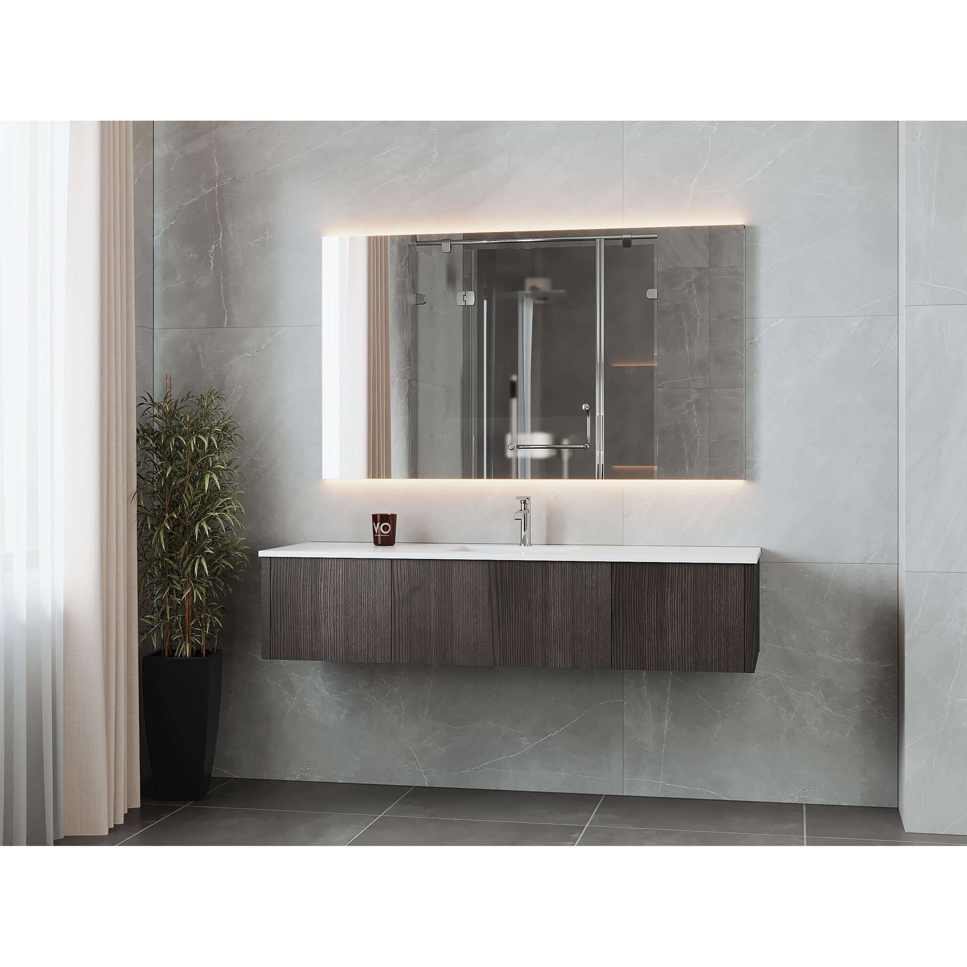 Legno 66" Carbon Oak Bathroom Vanity with Matte White VIVA Stone Solid Surface Countertop - 313LGN-66CR-MW