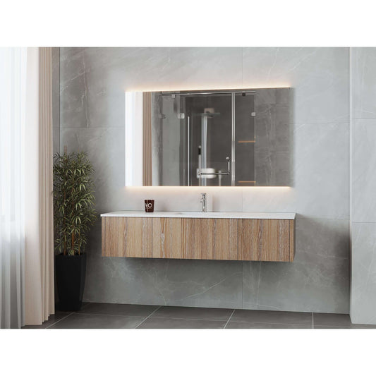 Legno 66" Weathered Grey Bathroom Vanity with Matte White VIVA Stone Solid Surface Countertop - 313LGN-66WG-MW