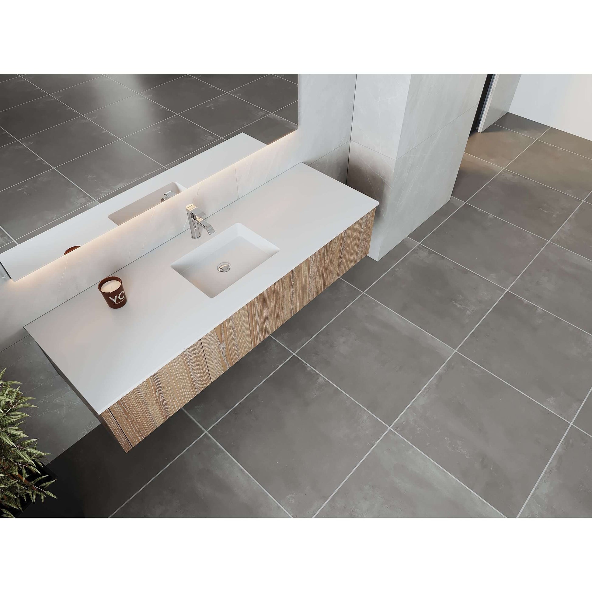 Legno 66" Weathered Grey Bathroom Vanity with Matte White VIVA Stone Solid Surface Countertop - 313LGN-66WG-MW