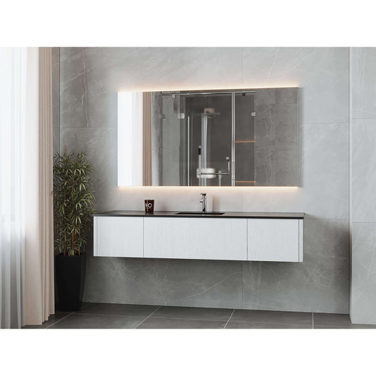 Legno 72" Alabaster White Single Sink Bathroom Vanity with Matte Black VIVA Stone Solid Surface Countertop - 313LGN-72CAW-MB