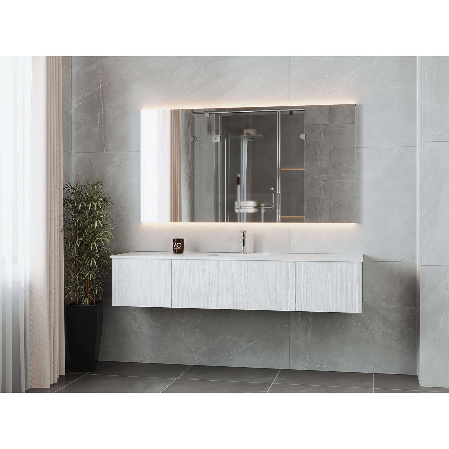 Legno 72" Alabaster White Single Sink Bathroom Vanity with Matte White VIVA Stone Solid Surface Countertop - 313LGN-72CAW-MW