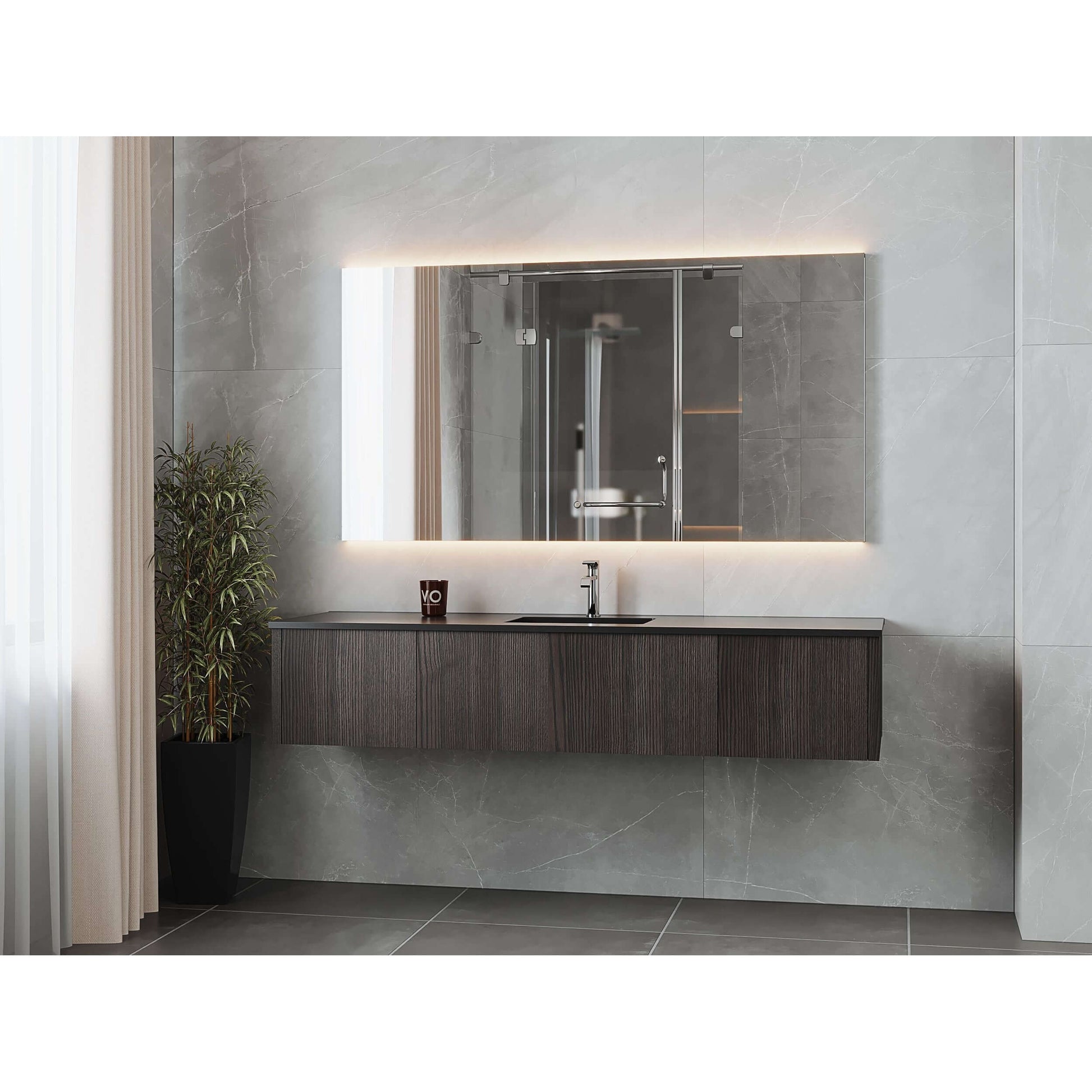 Legno 72" Carbon Oak Single Sink Bathroom Vanity with Matte Black VIVA Stone Solid Surface Countertop - 313LGN-72CCR-MB