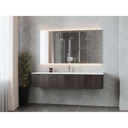 Legno 72" Carbon Oak Single Sink Bathroom Vanity with Matte White VIVA Stone Solid Surface Countertop - 313LGN-72CCR-MW