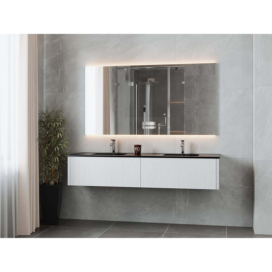 Legno 72" Alabaster White Double Sink Bathroom Vanity with Matte Black VIVA Stone Solid Surface Countertop - 313LGN-72DAW-MB