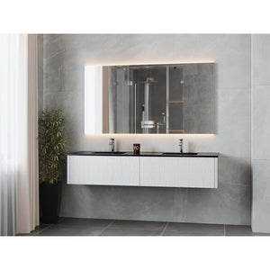 Legno 72" Alabaster White Double Sink Bathroom Vanity with Matte Black VIVA Stone Solid Surface Countertop - 313LGN-72DAW-MB