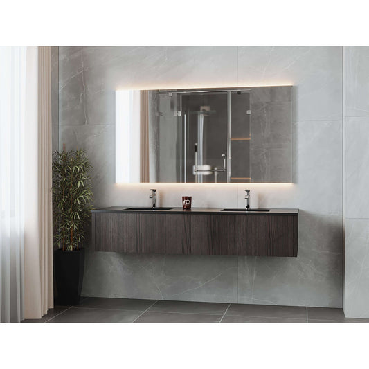 Legno 72" Carbon Oak Double Sink Bathroom Vanity with Matte Black VIVA Stone Solid Surface Countertop - 313LGN-72DCR-MB