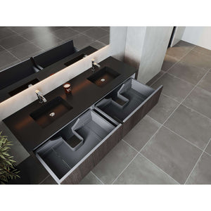 Legno 72" Carbon Oak Double Sink Bathroom Vanity with Matte Black VIVA Stone Solid Surface Countertop - 313LGN-72DCR-MB